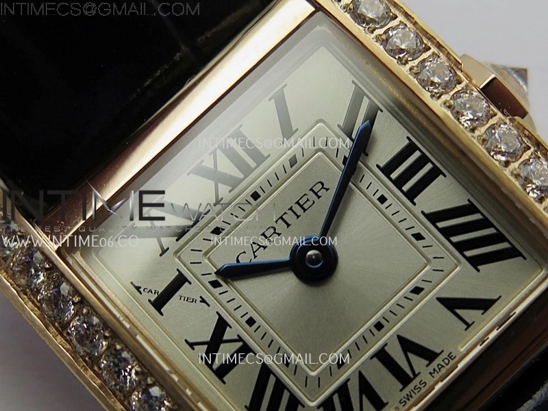 Tank Francaise Ladies 21.2mm Diamond Bezel RG 8848F 1:1 Best Edition Silver Dial on Black Leather Strap Ronda Quartz V2